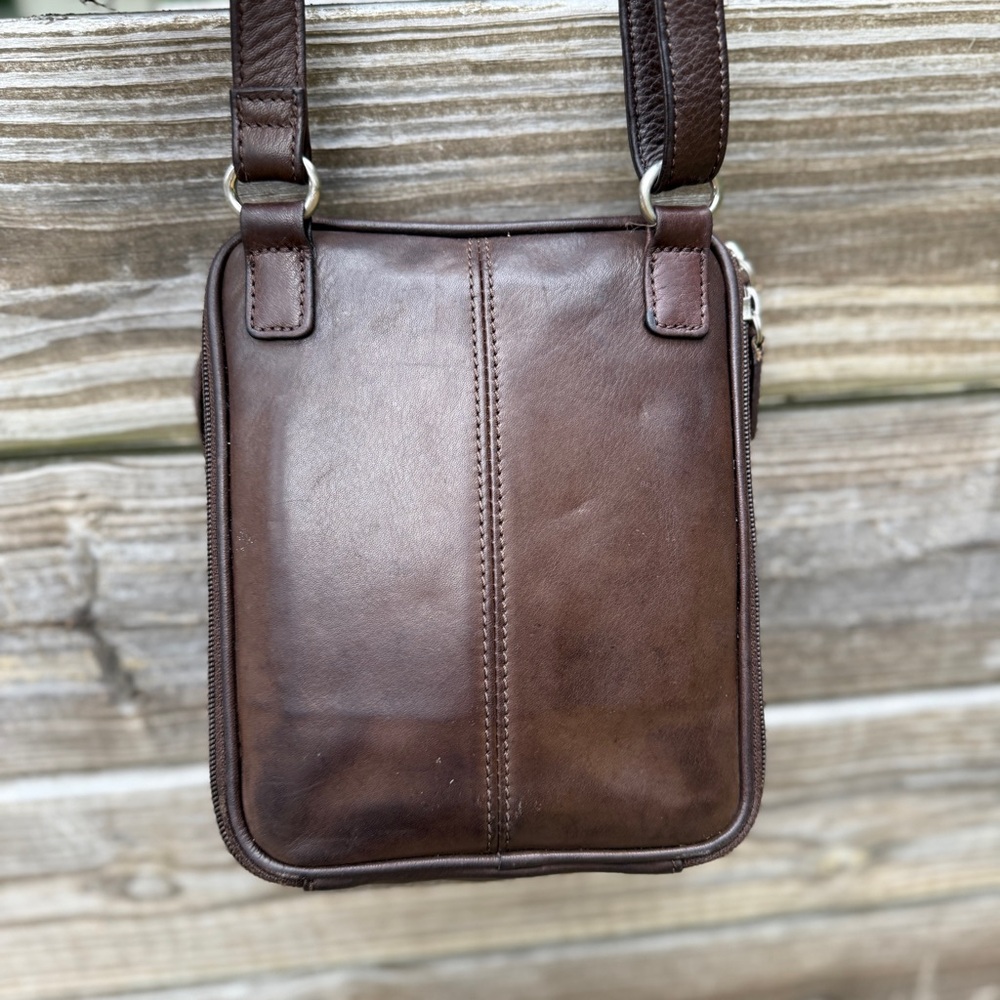 Vintage Fossil Brown Leather Organizer Crossbody Bag Functional Retro Classic - Picture 6 of 13